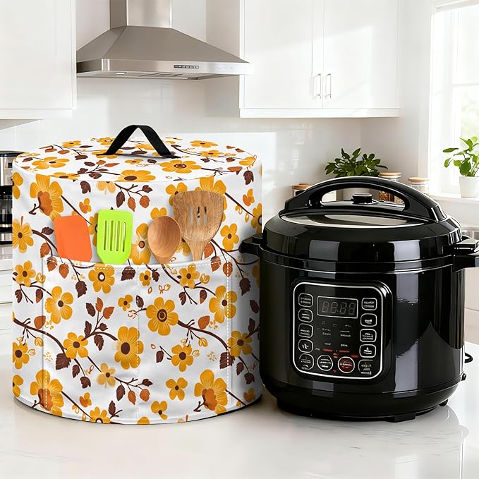Kitchen Appliance Accessories Dust Cover for 3-6-8 Quart Instant Pot, Pressure Cooker, Air Fryer & Crock Pot,Decorative Appliance Cloth Cover with Top Handle & Storage Pockets (Orange, 3 Quart)