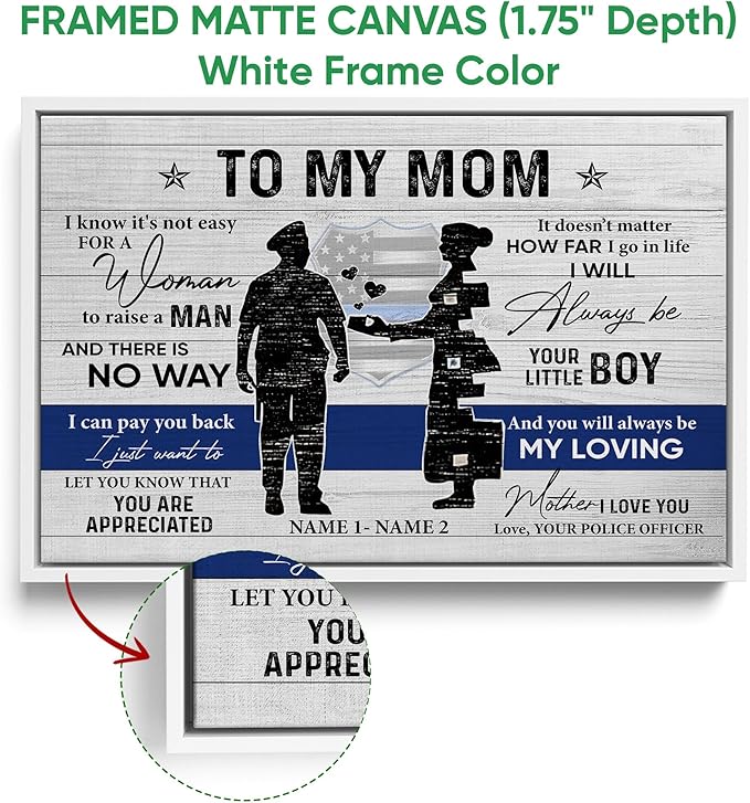 Personalized Police Poster & Framed Canvas, To My Mom You Are Appreciated Home Office Decor, Custom Name Bedroom Living Room Aesthetic Wall Art Gift For Mom, From Son, Mother'S Day Gifts