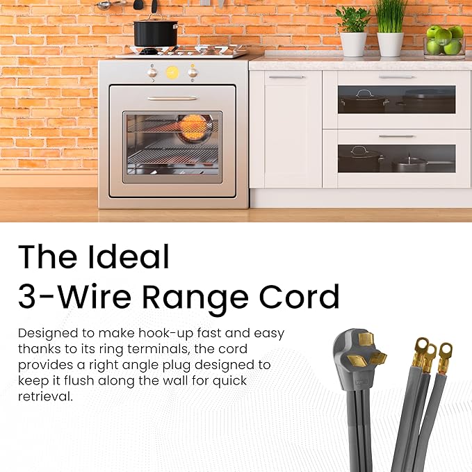 Go Green Power GG-27004 4' 3 Wire Range Cord, 30 Amp