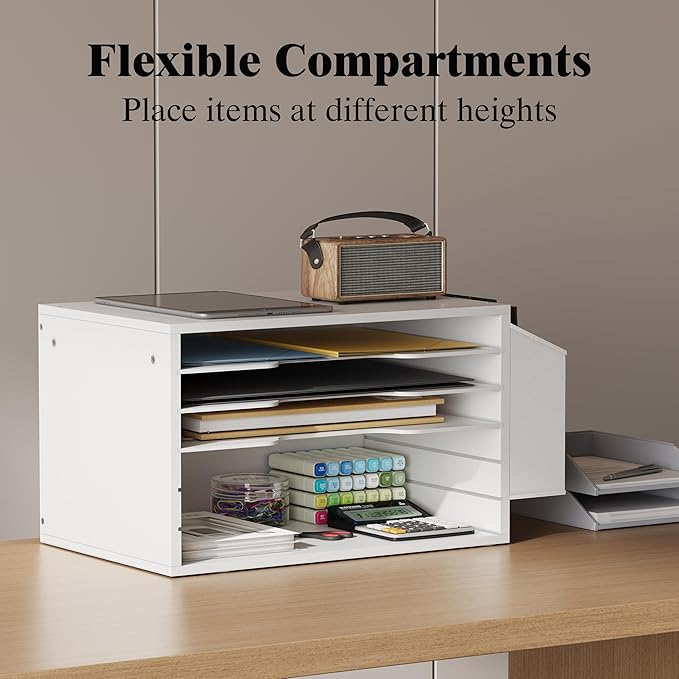 12x18 Construction Paper Organizer,6-Tier Adjustable Literature Organizer,Large Wooden File Sorter with Side Pocket,Office Mailbox for Home,Classroom,Office (White, Large 6 Slots)