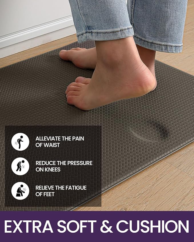 DEXI Kitchen Floor Mats Cushioned Anti Fatigue, 17x95, Long Standing Runner Rug Waterproof, Comfort Memory Foam Padded for Front Sink Laundry, Brown