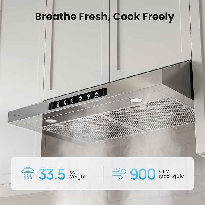 Range Hood 36 Inch Under Cabinet, 900 CFM Dual Centrifugal Motor, 3-Speed Ducted Kitchen Vent, Reusable Filters, Stainless Steel Kitchen Exhaust Fan with LED Lights