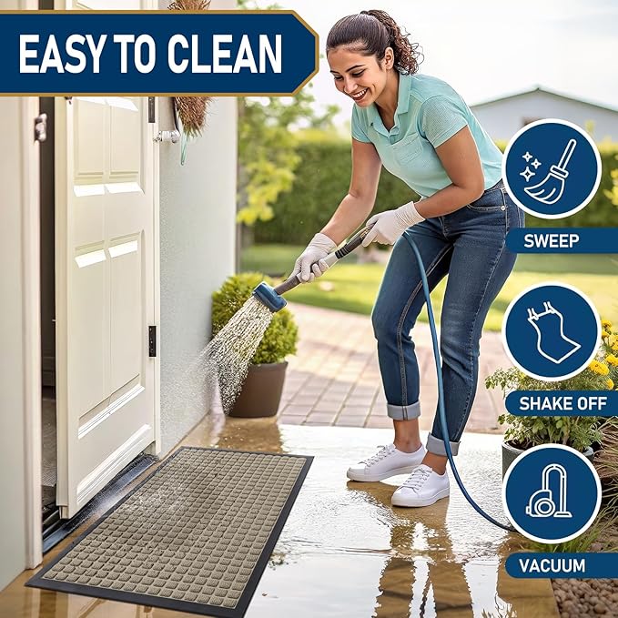 Smiry Front Door Mat Outside Entrance, Heavy Duty Natural Rubber Doormat, Non Slip, Trap Dirt and Moisture, Easy Clean, Low Profile Welcome Floor Mats for Indoor Outdoor Entry, 35x23 Inch, Beige