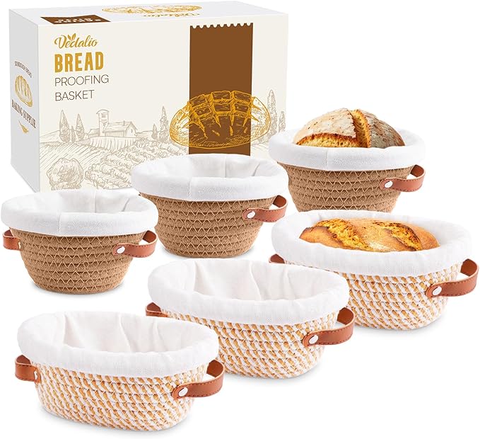 Bread Proofing Basket, 5 Inch Mini Bread Basket Set of 6, Sourdough Bread Baking Supplies, Sourdough Starter Kit, Sour Dough Starter Kits, Baking Gifts for Women, Sourdough Proofing Basket