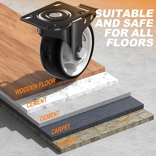 5 Inch Heavy Duty Casters, 2600lbs Capacity (Set of 4) - Industrial Swivel Caster Wheels with Brakes for Workbenches, Carts & Furniture - Floor Protecting & Quiet Roll