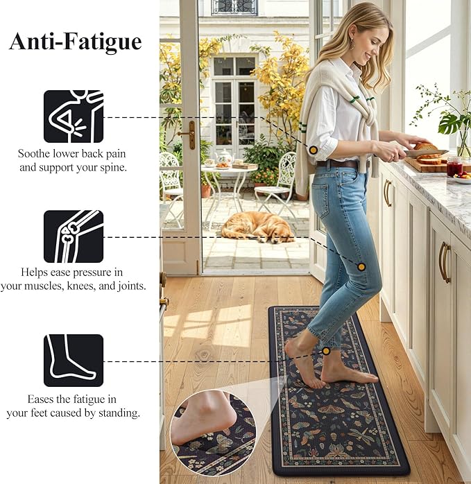 LEEVAN Anti Fatigue Mats for Kitchen Floor Non-Slip, Cushioned Kitchen Mats for Floor 2 Piece, Blue Purple Memory Foam Kitchen Mat Set, Waterproof Ergonomic Standing Mat for Bar, Office,Desk, Laundry