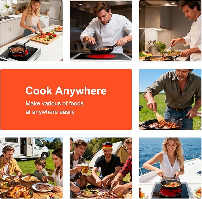 Dual Coils Design of Stainless Steel Single Burner Electric Cooktop, 1800W Commercial Ceramic Infrared Cooking Hot Plate, Portable Countertop Radiant Stove Top Cooker with WATT and TEMP Control