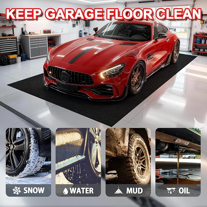 20' x 7'4" Garage Floor Mats - All-Weather Garage Floor Mats for Under Car, Absorbent Oil Spill Mat, Anti-Slip Garage Carpet, Reusable Garage Mats with Waterproof Backing, Garage Car Mat & Floor Rug