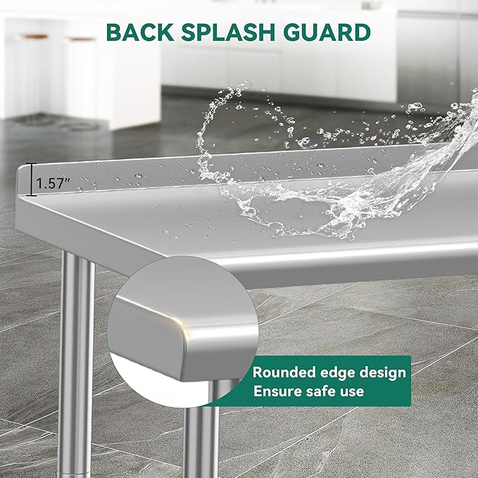 YITAHOME 60" x 24" Stainless Steel Table for Prep & Work with Backsplash, NSF Commercial Heavy Duty Table with Undershelf for Home Kitchen Restaurant Garage Warehouse