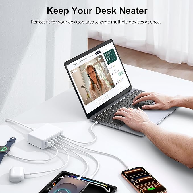 USB C Fast Charger Block, 150W 6 Port Desktop PD GaN Fast Charger Charging Station Block 65W USB C Laptop Power Adapter for MacBook Pro/Air iPad iPhone 17 16 15 14 13 Pro Max Galaxy S23 Note 20 Pixel