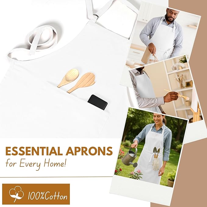 Native Fab Kitchen Apron 2 Pack - 100% Cotton Adjustable, Durable Apron with Pockets, Perfect for Cooking, Baking, Grilling