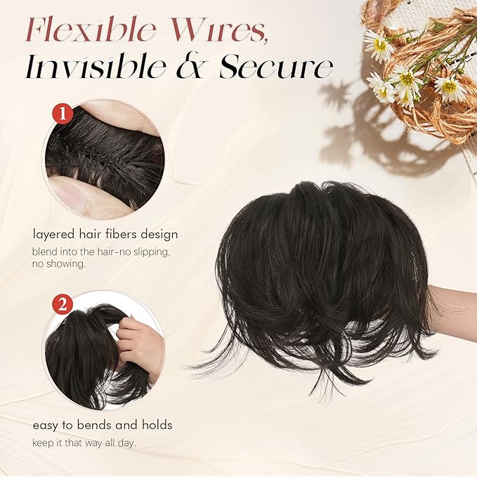 SOFEIYAN Claw Clip Short Ponytail Extension DIY Bendable Wires Hair Bun Fluffy Fake Hair Piece Straight Synthetic Hair Ponytail Extensions for Wonen - Ash