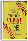 Personalized Softball Poster & Framed Canvas, I Can Do All Things Through Christ Bible Verse - Philippians 4:13 Home Office Decor, Custom Name Bedroom Living Room Aesthetic Wall Art