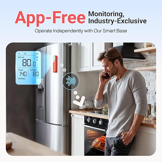 ThermoMaven Smart Bleutooth Wireless Meat Thermometer, Standalone Base, WiFi Unlimited Range, NIST Certified Accuracy, Smart App Alerts for Grill, Oven, Smoker, BBQ