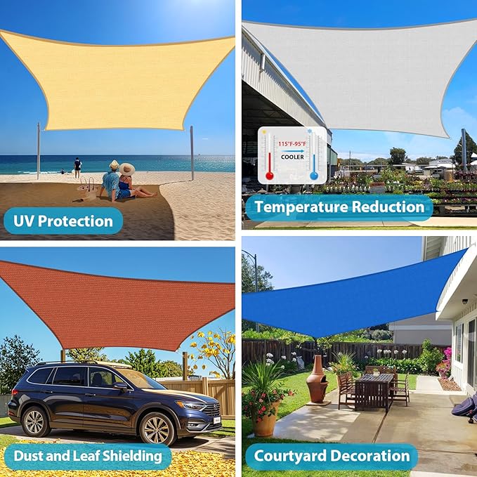 Amagenix Sun Shade Sail 9'X12' Curved Edge Outdoor Shade Canopy Sand Breathable 95% UV Block Shade Cloth for Patio Garden Backyard (We Make Custom Size)