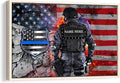 Personalized Police Poster & Framed Canvas, Thin Blue Line American Flag Patriotic Home Office Decor, Custom Name Bedroom Living Room Aesthetic Wall Art Gift For Policeman, Law Enforcement