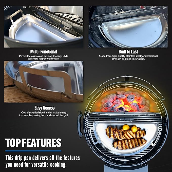 SnS Grills Drip ‘N Griddle 18” Pan - Stainless Steel Griddle, Drip Pan, Roasting & Baking Pan for Home ‘N Roam Travel Kettle, Outdoor Grilling & Indoor Oven Use, Dishwasher Safe for Easy Cleaning