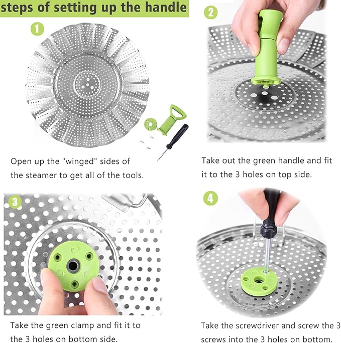 Consevisen Vegetable Steamer Basket for Cooking Food, Stainless Steel Veggie Steam Basket for Pot, Folding Expandable Steaming Insert with Extendable Handle Fits Various Size Pot, 6.4" to 10"