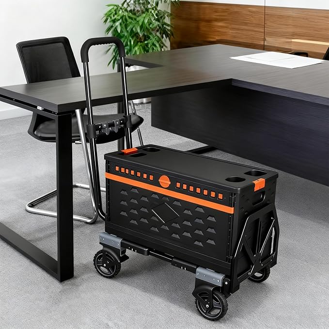 Folding Hand Truck Dolly Capacity Collapsible Heavy Duty Utility Cart with Adjustable Handle Convertible Trolley for Luggage Moving Camping Home Office (Gray Storage Bin Set, Box 55cm*36cm*33cm)