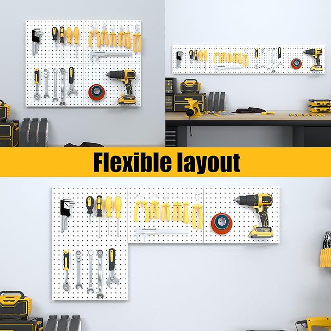 Peg Board, 4 Pack Metal Pegboard Panels with 50 Hooks, White Pegboards Wall Organizer, Heavy Duty Peg Board for Walls Home, Garage Tool Storage, Office Organization, Craft Room, Kitchen