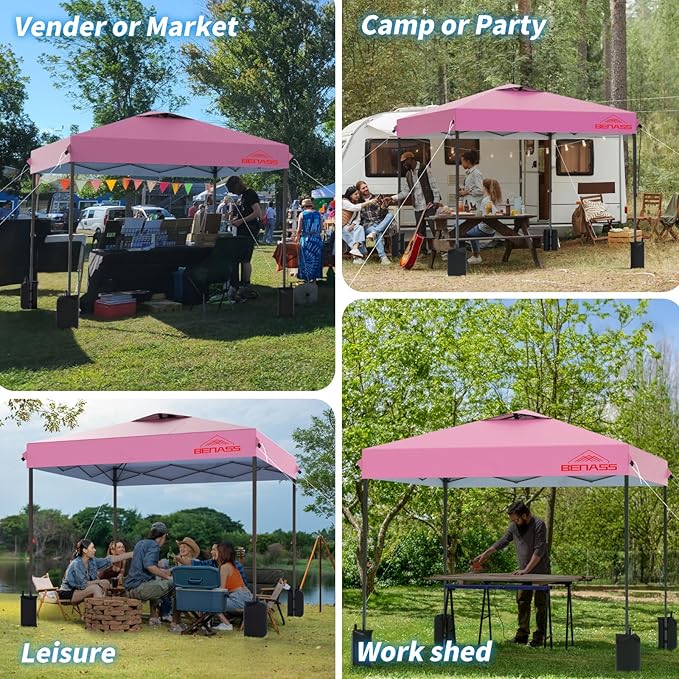 10x10 Pop Up Canopy, Easy Up Canopy Tent, Heavy Duty Tents for Parties, One Person Set Up Event Tent, Pink