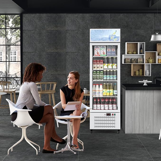 13.4 Cu.Ft Commercial Merchandiser Refrigerator, Commercial Refrigerators With Glass Door and Soft Led Light, Display Refrigerator Upright Fridge With 3 Adjustable Shelves for Shop, Restaurant, White