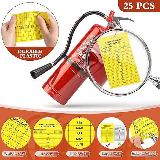 Chunful Fire Extinguisher Inspection Tags Set Including 2025-2028 Maintenance Plastic Tamper Seals Fire Extinguisher Pull Pins Numbered Security Tags with Handheld Hole Puncher(151 Pieces)