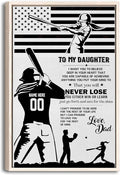 Custom Softball To My Daughter From Dad Sports Motivational Gift Personalized Name Number Poster & Framed Canvas, Wall Art Home Office Decoration Living Room Bedroom Aesthetic Decor