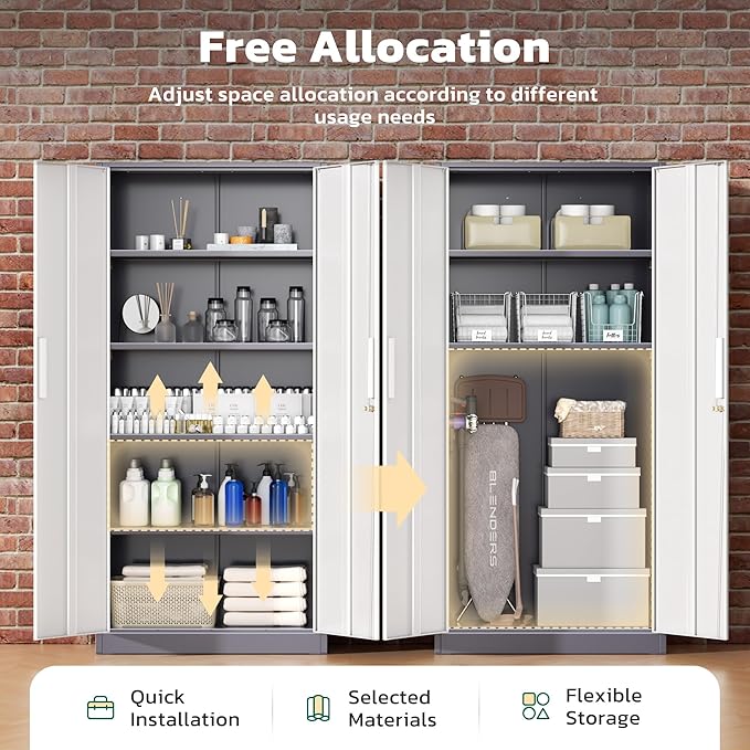 Greenvelly Metal Storage Cabinet with 2 Doors and 4 Adjustable Shelves, 72”H Metal Cabinet Lockable Storage Cabinet,Tall Locking File Cabinet for Office,Home, Garage, Gym, School