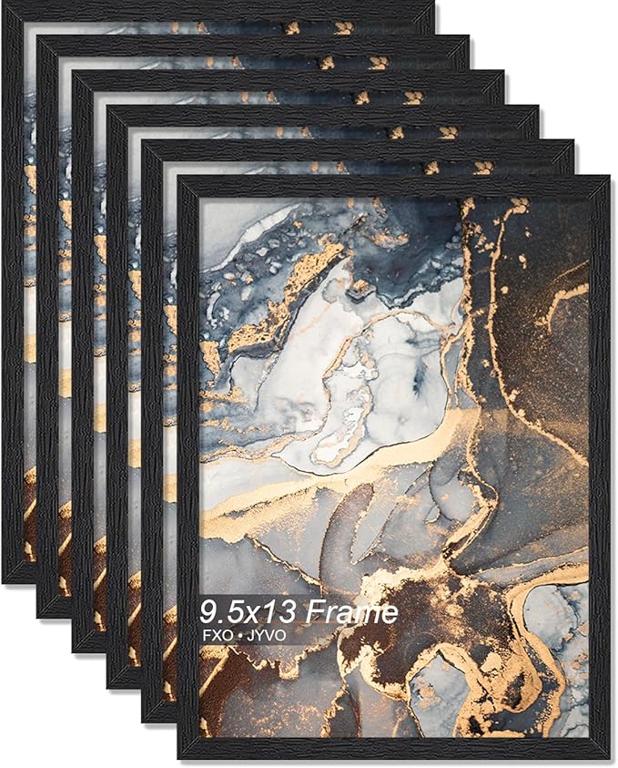Engineered Wood 9.5x13 Picture Frame Set of 6, Black Frame for 9.5 x 13 Inch Picture Poster Photo, Light Weight 9.5 by 13 Frame with Wood-grain for Wall - 6 Pack/Black/9.5"x13"