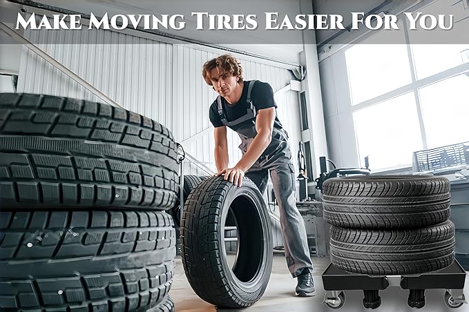 Tire Dolly, Rolling Tire Rack Adjustable,500lb Capacity Tire Storage Rack, Tire Cradles for Up to 6 Wheels,Garage/Workshops/Repair Shop Tire Lift Caddy.