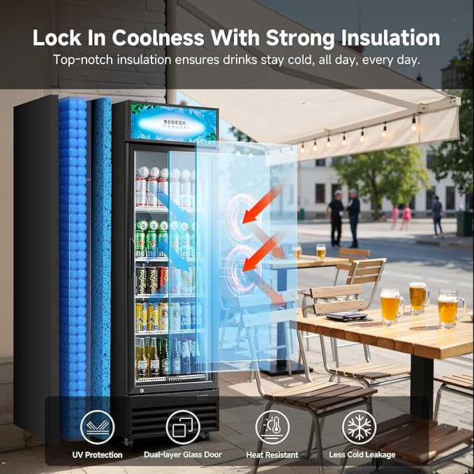 BODEGACOOLER Beverage Refrigerator and Cooler, Commercial Refrigerators with 4 shelves, Commercial Fridge with Soft LED Light. Merchandiser Refrigerators as Black Bar Cooler For Party, 9.0 Cu. Ft