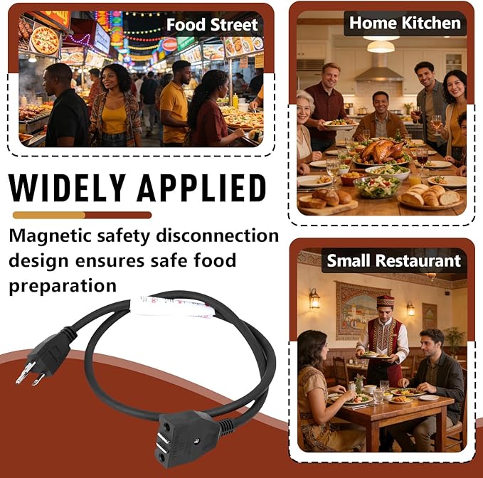 Break-Away Magnet Power Cord, Compatible with Masterbuilt 10L XL Electric Fryer, Safety Magnet Deep Fryer Cord Replacement Accessory, Compatible with Electric Fryer Models MB20012420 and MB20010326