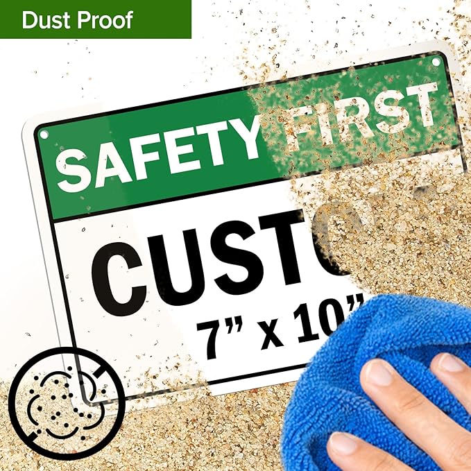 Custom Safety First Sign, Ansi Sign, Osha Compliant, 7x10 Inches, Rust Free .040 Aluminum, Fade Resistant, Made in USA by My Sign Center