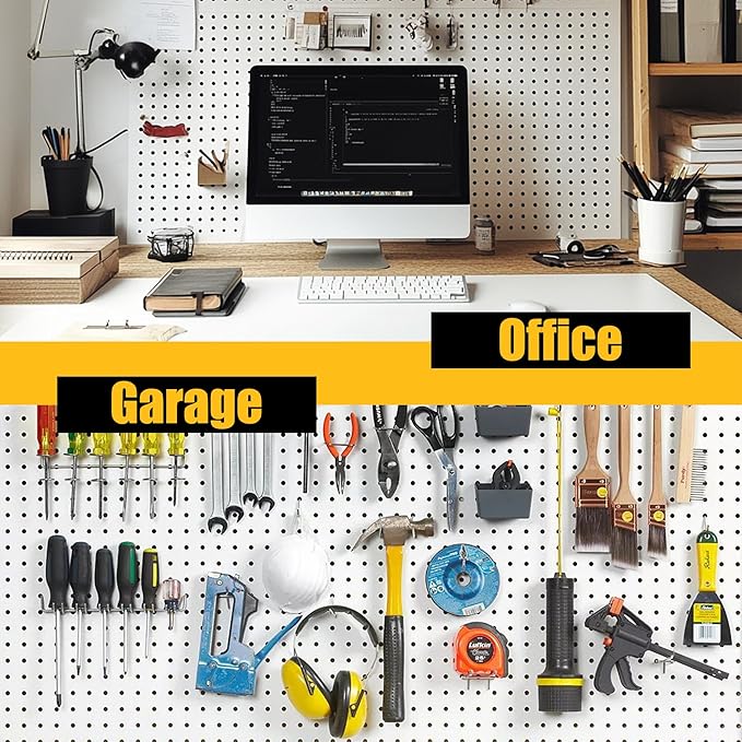 Peg Board, 4 Pack Metal Pegboard Panels with 50 Hooks, White Pegboards Wall Organizer, Heavy Duty Peg Board for Walls Home, Garage Tool Storage, Office Organization, Craft Room, Kitchen