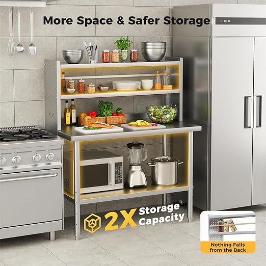48x24 in NSF All Stainless Steel Table with Adjustable Shelf & Pegboard Panels & Casters, Kitchen Prep Table Commercial Heavy-Duty Worktable with Large Space Storage for Restaurant Garages