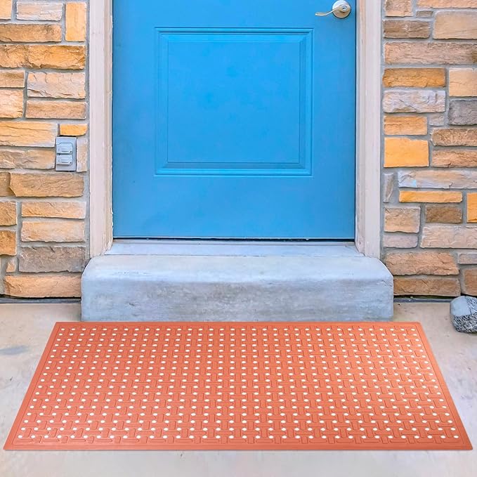 Rubber Non-Slip Waterproof Floor Mat Heavy Duty Anti-Fatigue Mats 33"x57" for Wet or Snow Deck, Restaurant Bar Kitchen (OrangeRed)