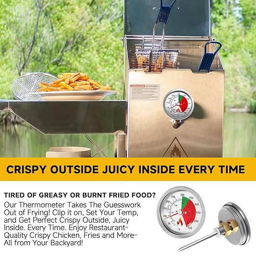 5070 Fryer Thermometer Replacement for Bayou Classic Deep Fryer, Stainless Steel Design Tempered Glass Dial Face w/ 50˚- 550˚F Range Fit for Bayou 2.5-gal, 4-gal, and 9-gal Fryers