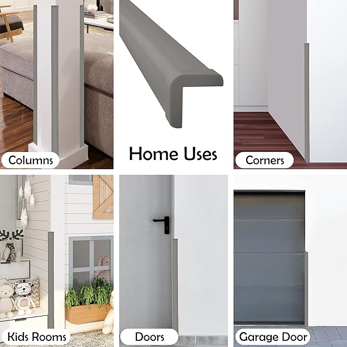 Rubber Bond Wall Corner Guard Edge Protector - 1x1x36 inch Baby Proofing Corner Guards - Self-Adhesive Furniture Edge Strips for Home and Office (15 Pack, Gray)
