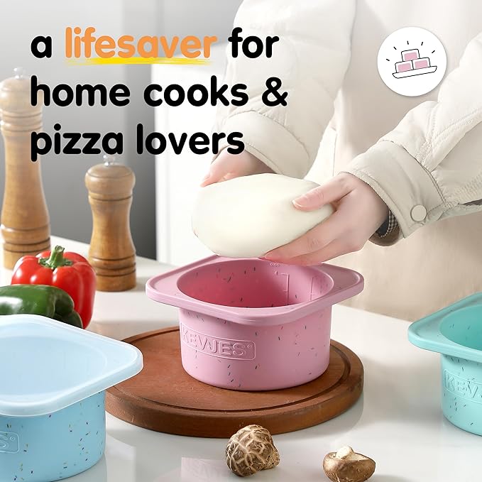 1000ml PLUS Individual Pizza Dough Proofing Containers with Airtight Lids – Food Grade Silicone, Freezer/Dishwasher Safe –Neapolitan Dough Rising & Fermentation – 2 Pack (Cotton Candy)