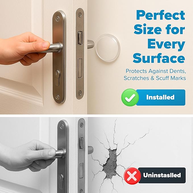 STRONGEST HOME Wall Protector for Door Knobs, 2-Inch - Clear Self-Adhesive Door Stopper Guards - Quiet Rubber Bumpers for Wall Protection, 20-Pack
