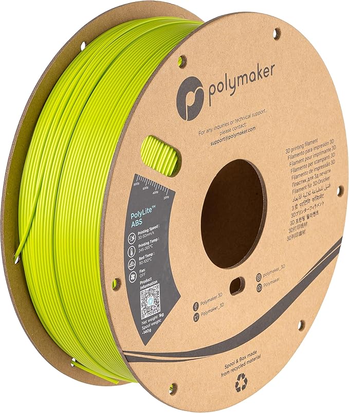 Polymaker ABS Filament 1.75mm Lime, 1kg 3D Printing Filament, PolyLite ABS 3D Printer Filament, Heat Resistant, Strong & Durable, Dimensional Accuracy +/- 0.03mm