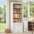 Vyre 71" Tall Farmhouse Kitchen Pantry, Large Storage Cabinet with Adjustable Shelves, 3 Drawer, Wood Versatile Hutch Cabinet for Living Room, Dining Room
