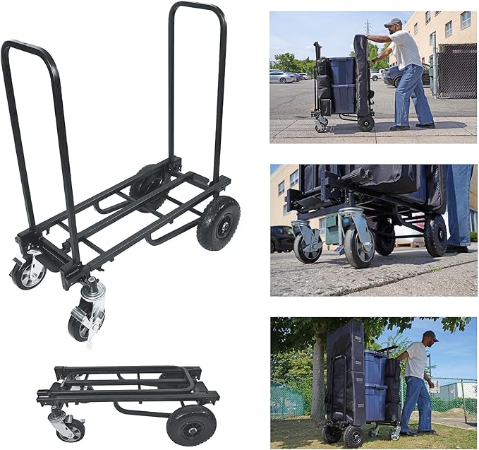 Rockville Rock Cart Off-Road DJ Transport Cart, Big Wheels, Smooth Casters, Wheel Locking, 700lbs Capacity, Folding, Steel, Perfect for Gigs & Events