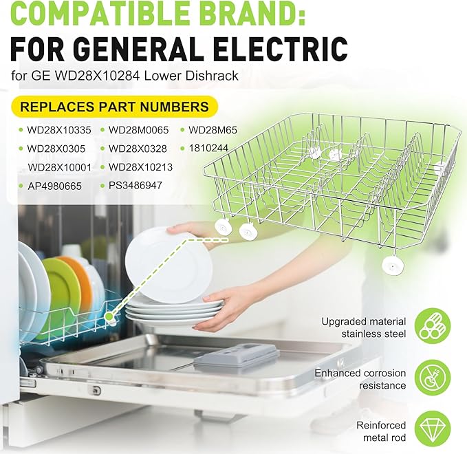 Upgrade WD28X10284 WD28X31819 Dishwasher Lower Rack Replacement for ge Dishwasher Parts, Replaces WD28X10335 AP4980665 PS3486947, Lower Dishrack Assembly with Wheels 20.25"D x 22"W x 6.625"H