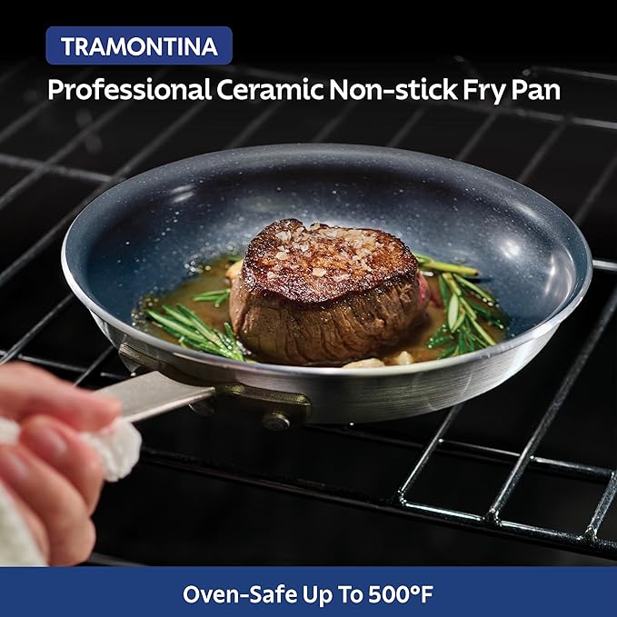 Tramontina Professional 10-Inch Ceramic Non Stick Frying Pan, Heavy-Gauge Aluminum Skillet with Ceramic Nonstick Coating, Dishwasher and Oven Safe, Black