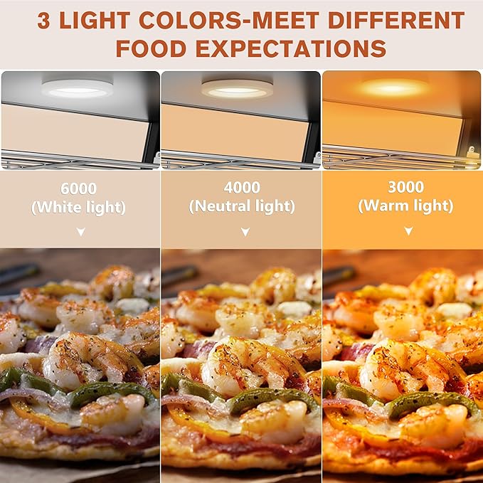 27 inch Commercial Food Warming Cabinet, 3 Tier Countertop Heated with Top Rack for Pizza/Pretzel, Three Color, Temper Glass, w/Thermometer Adjustable Thermostat for Cafe Kitchen Restaurant