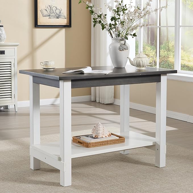 Solid Wood Counter Height Table, 47.5" Small Kitchen Table with Open Storage Space Rectangle Bar Table for Dining Room/Home Bar/Kitchen Island, Brown