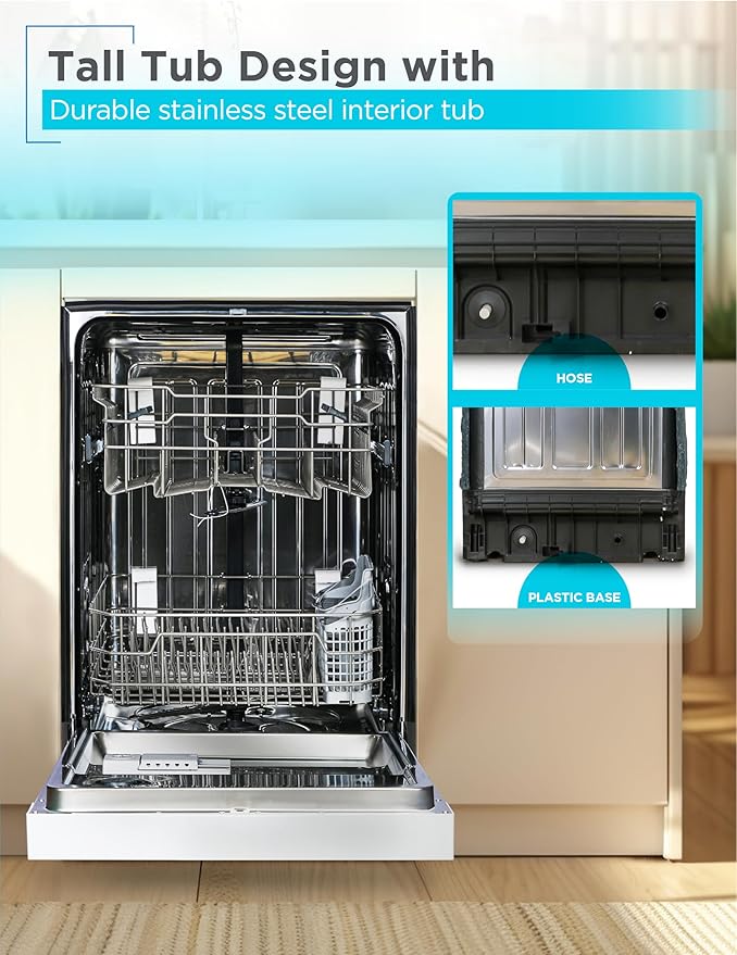 BLACK+DECKER 24" Built-In Dishwasher, 12-Place Setting Capacity with Stainless Steel Tub, Dish Washer with 6 Wash Programs, Low Noise, ENERGY STAR Certified, BDW200MW, White