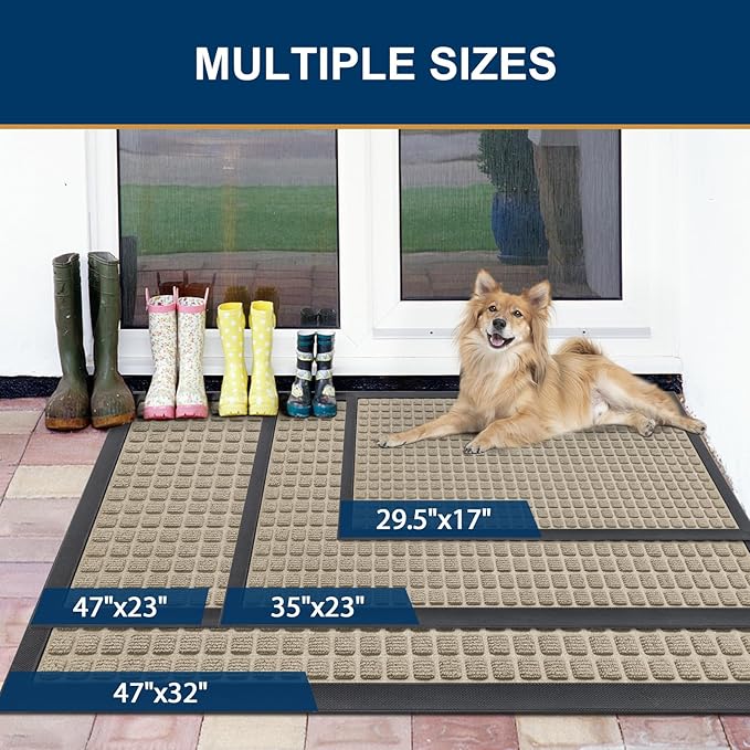 Smiry Front Door Mat Outside Entrance, Heavy Duty Natural Rubber Doormat, Non Slip, Trap Dirt and Moisture, Easy Clean, Low Profile Welcome Floor Mats for Indoor Outdoor Entry, 35x23 Inch, Beige